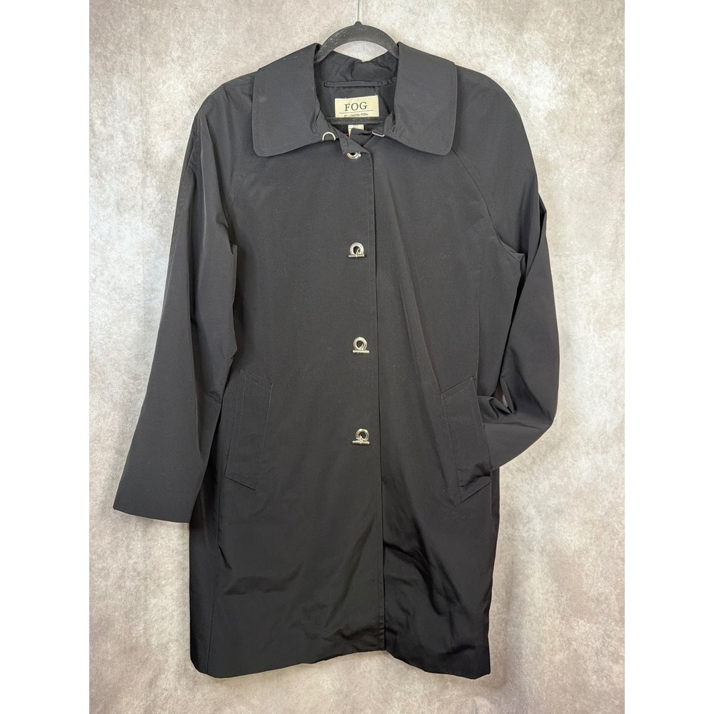 FOG by London Fog Womens Black Lightweight Trench Coat Toggle Button Size XL